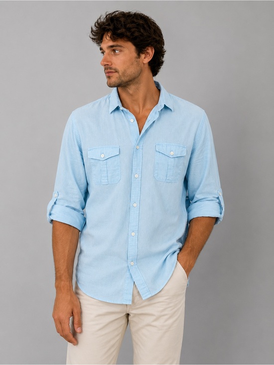 Express Other - NWOT Express Light Blue Linen Blend Button Down Shirt Medium